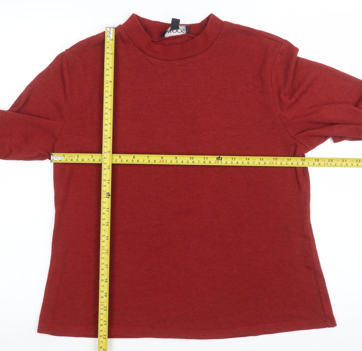 Saloos Women's Red Mock Neck Long Sleeve Jersey Top Size 14