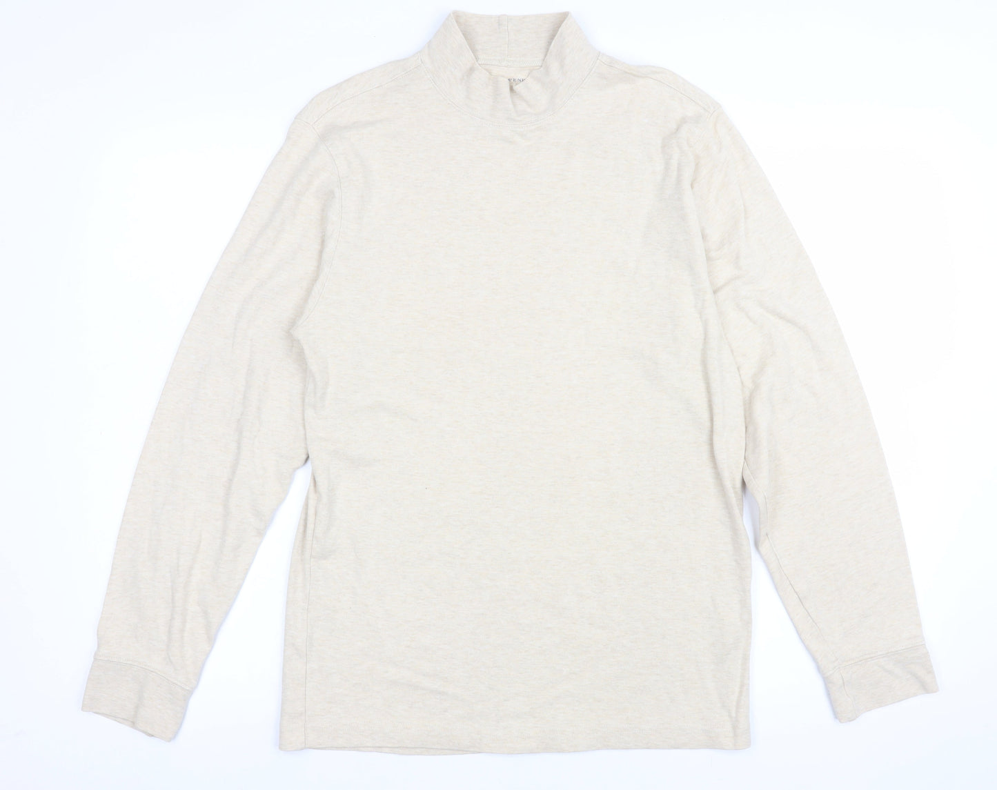 Lands' End Men's Beige Long Sleeve Mock Neck Cotton Top Size S