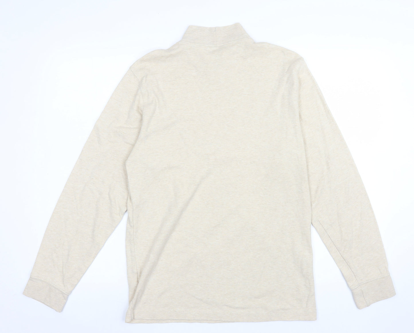 Lands' End Men's Beige Long Sleeve Mock Neck Cotton Top Size S
