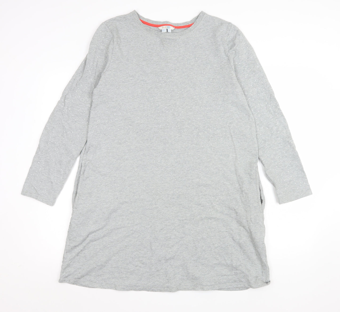 Boden Women Grey T-Shirt Dress Size 14 Cotton Long Sleeve Casual