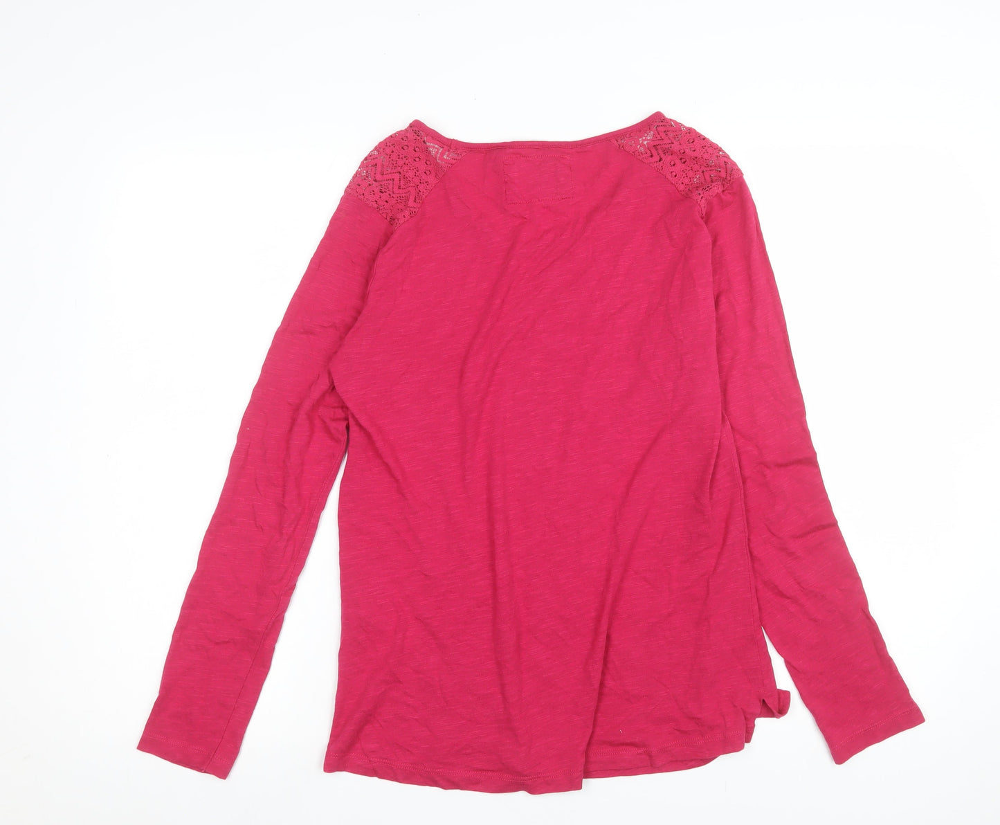 FatFace Women Red Long Sleeve Lace Shoulder Cotton Modal Top Size 12