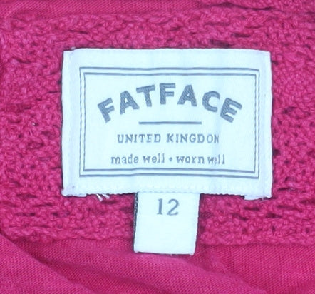 FatFace Women Red Long Sleeve Lace Shoulder Cotton Modal Top Size 12