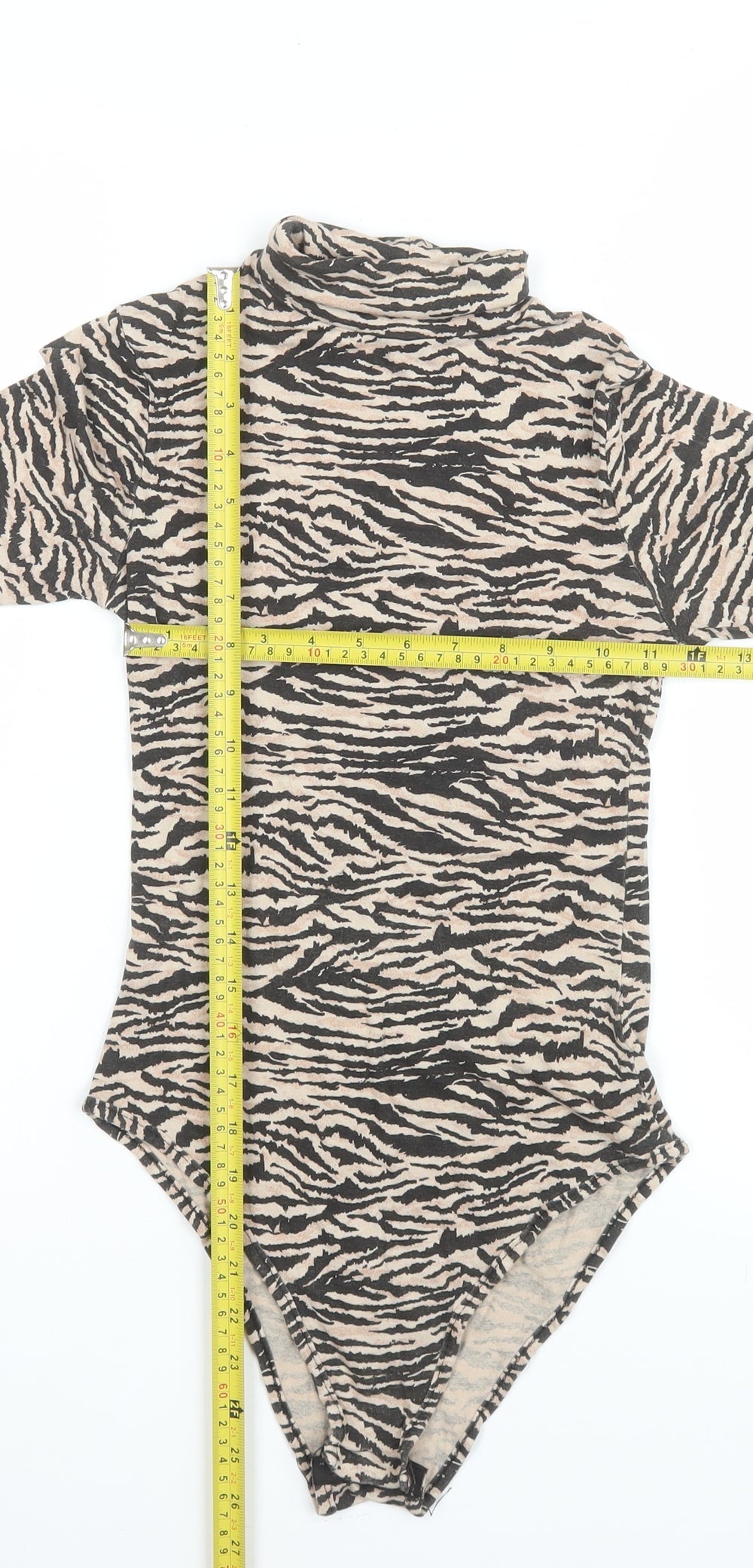 I Saw It First Women’s Beige Black Animal Print Long Sleeve Bodysuit Size 6