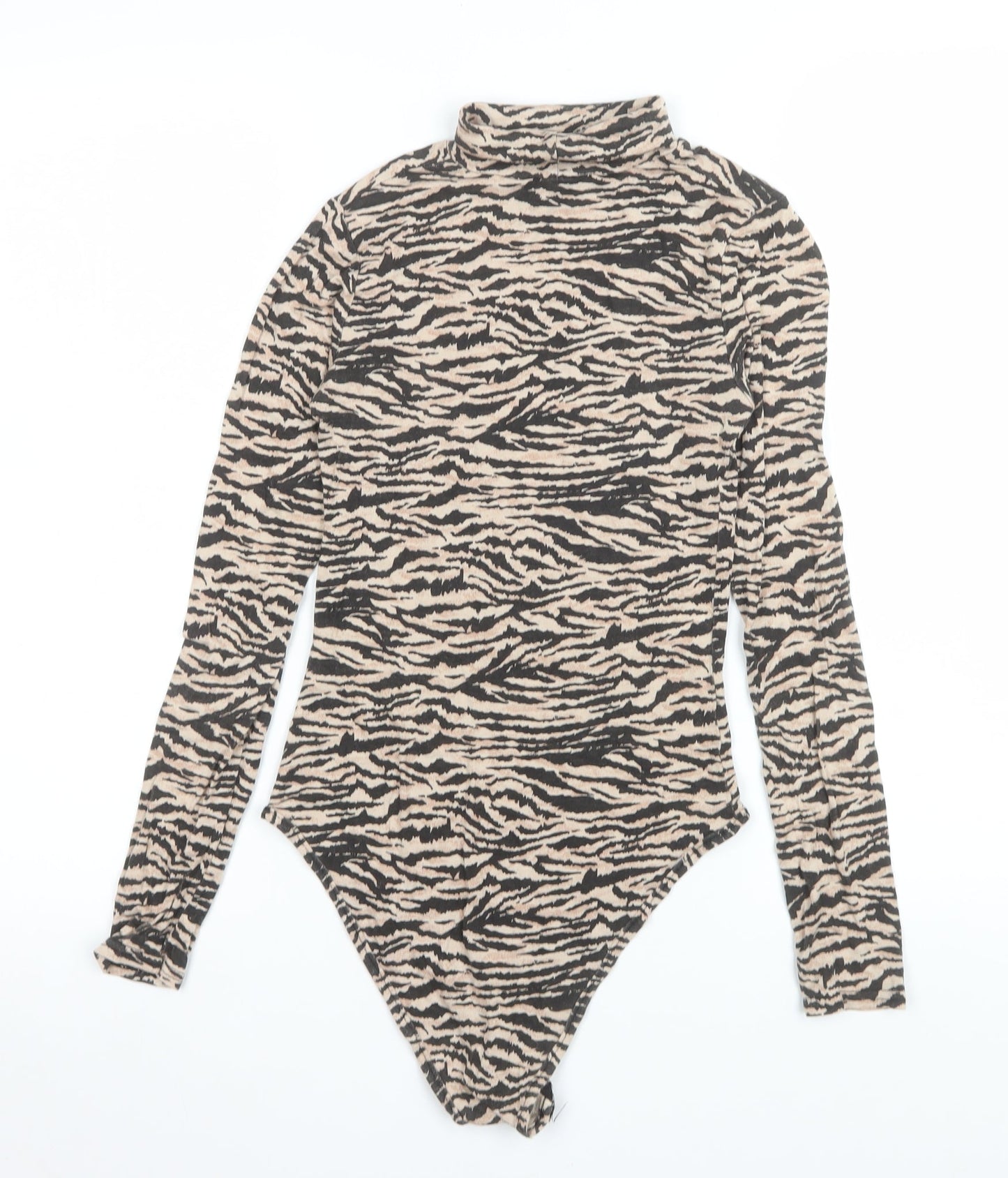 I Saw It First Women’s Beige Black Animal Print Long Sleeve Bodysuit Size 6
