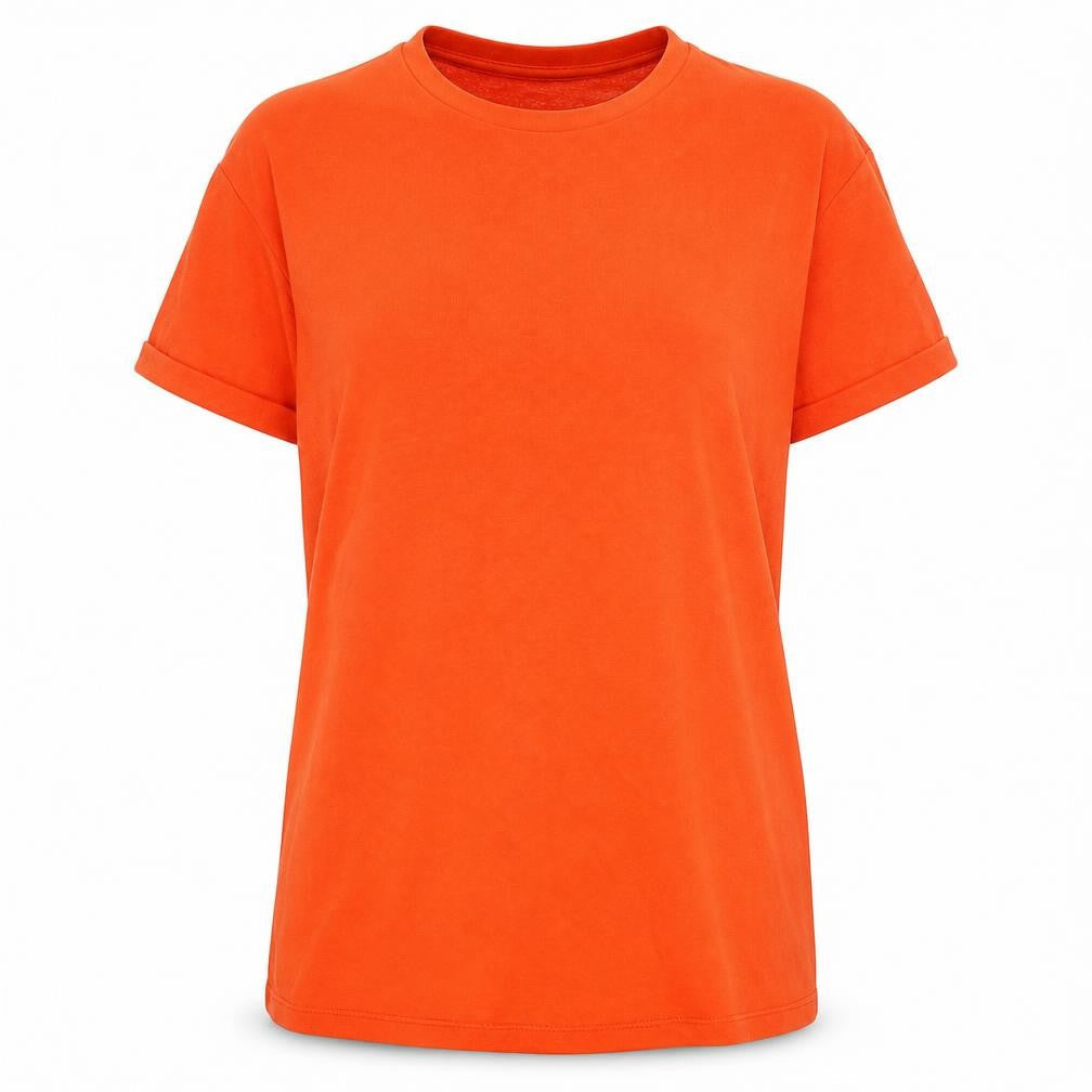 Zara Women Orange Basic Short Sleeve Cotton Blend T-Shirt Size 14