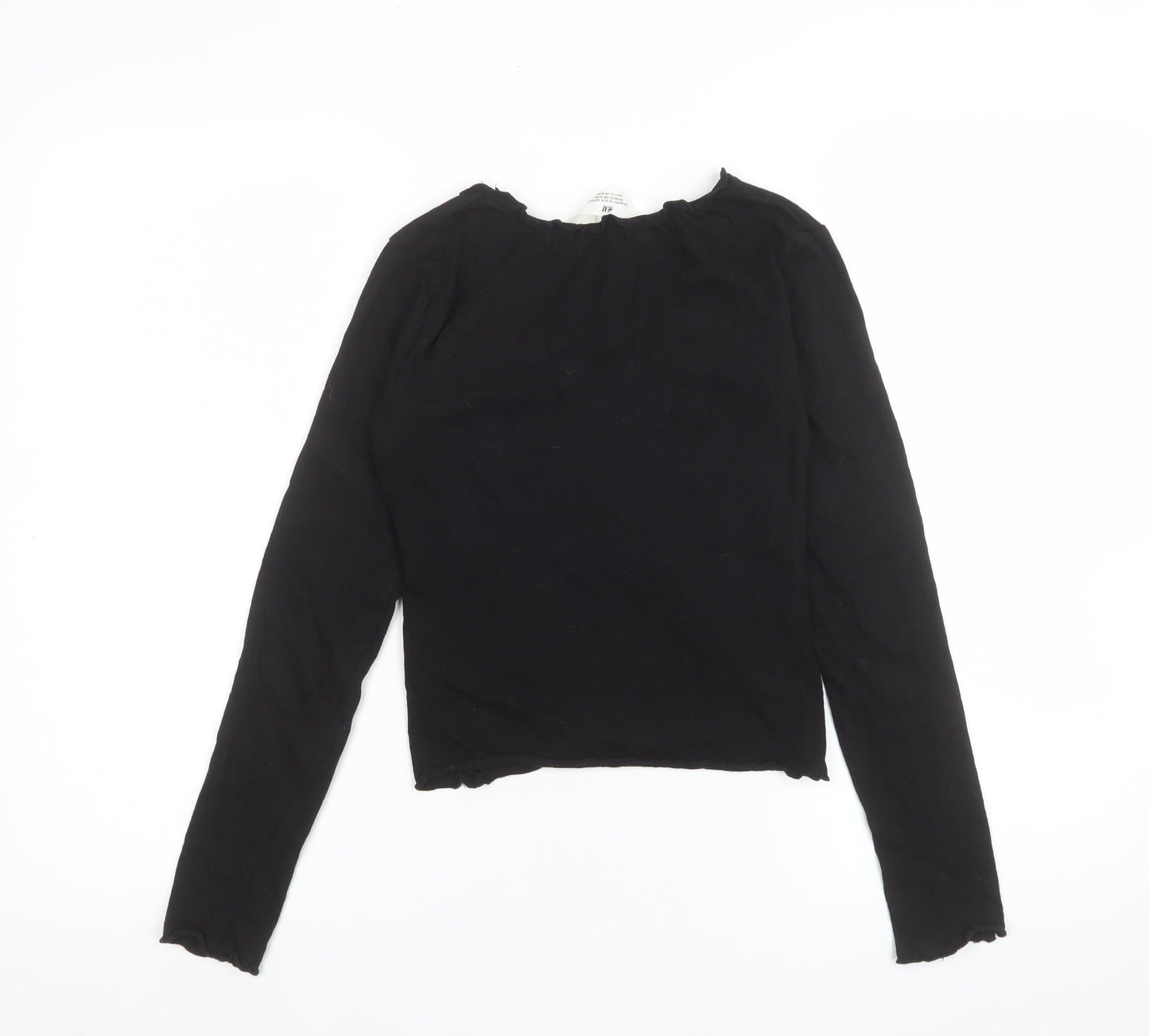 H&M Teens Black Long Sleeve Ruffle Bow Slim Fit T-Shirt L