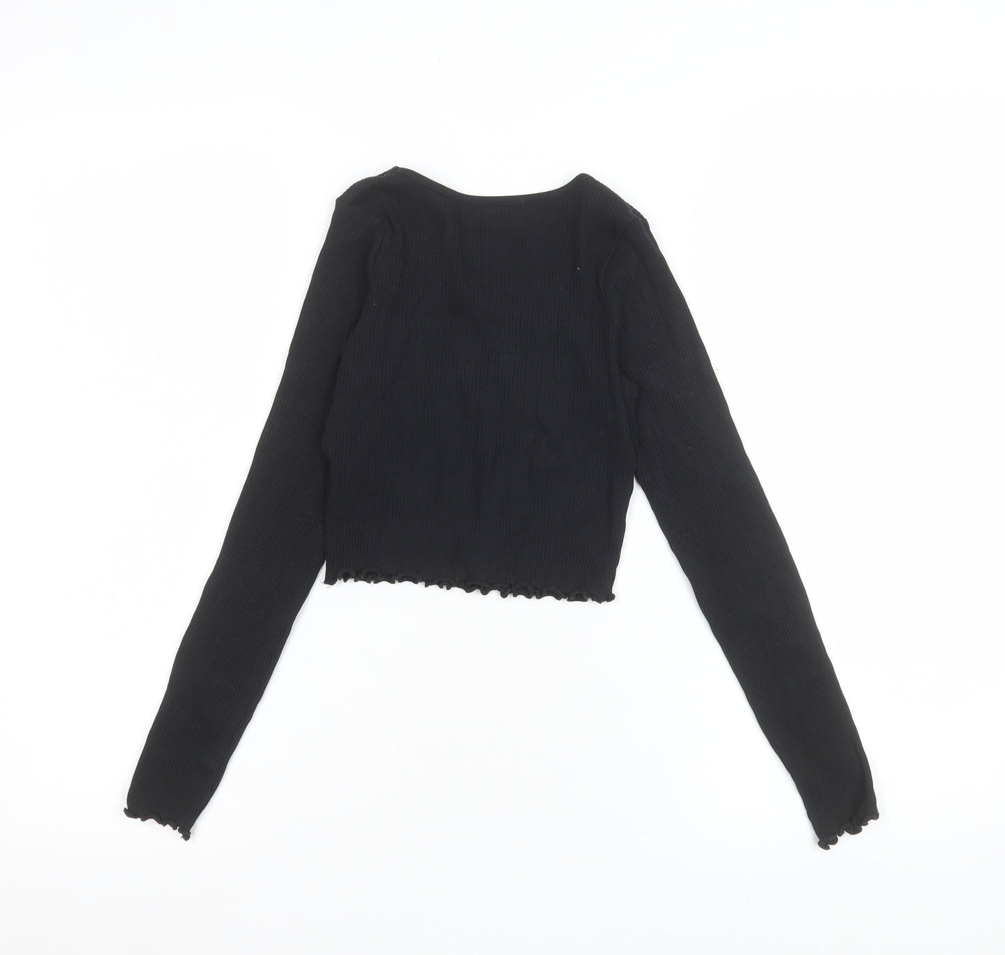 Peacocks Girls Black Cropped Ribbed Long Sleeve T-Shirt 9-10 Years