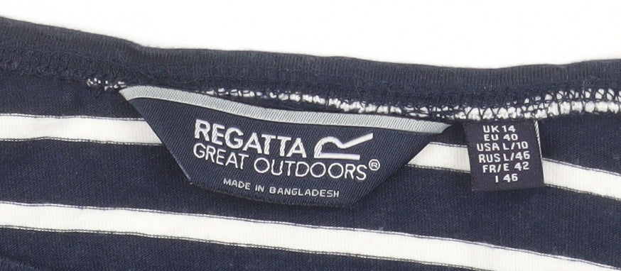 Regatta Women's Blue Striped Cotton 3/4 Sleeve Nautical T-Shirt UK 14