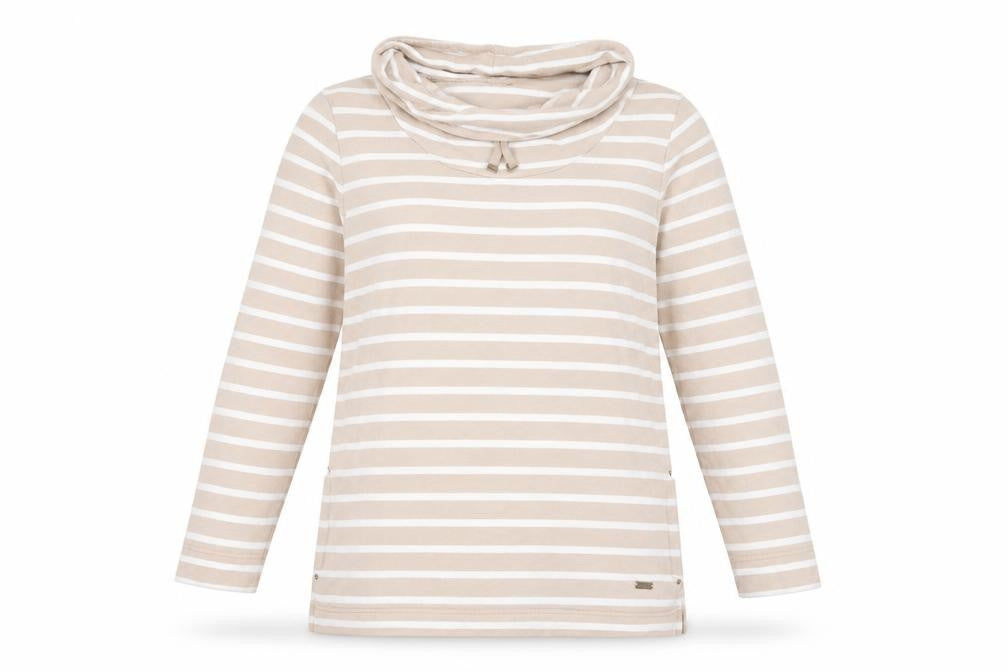 Dash Womens Beige Striped Cotton Pullover Sweatshirt Size 14