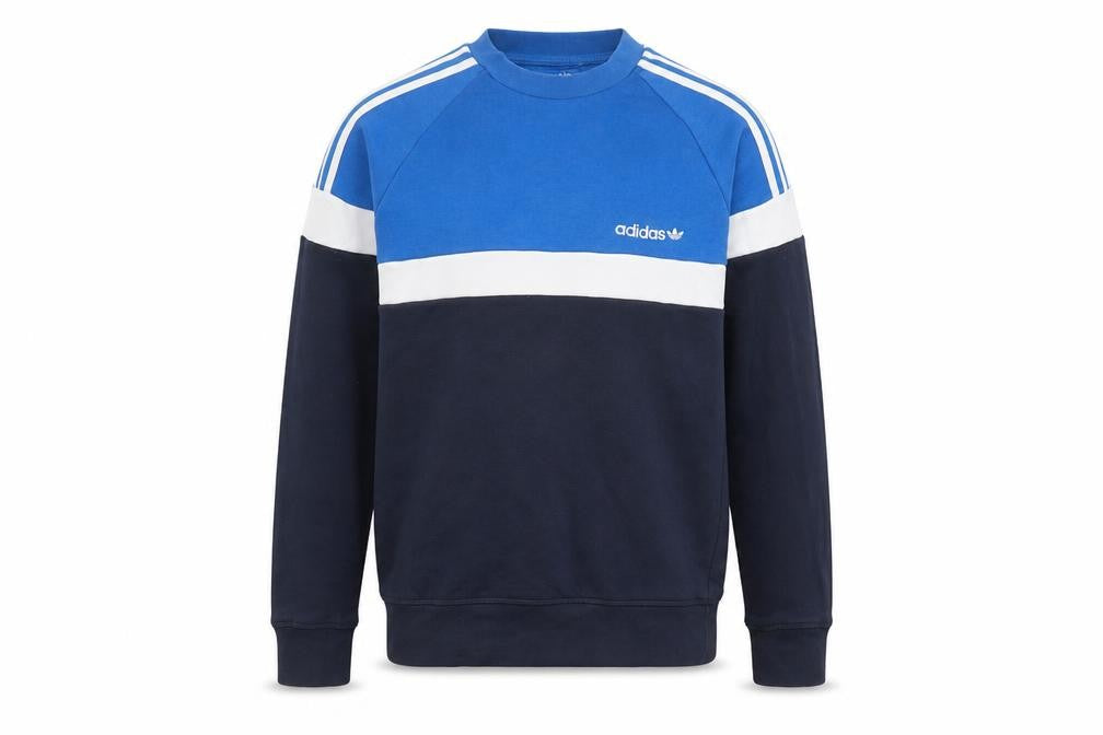 Adidas Men's Blue Colour Block Crew Neck Sweatshirt XS