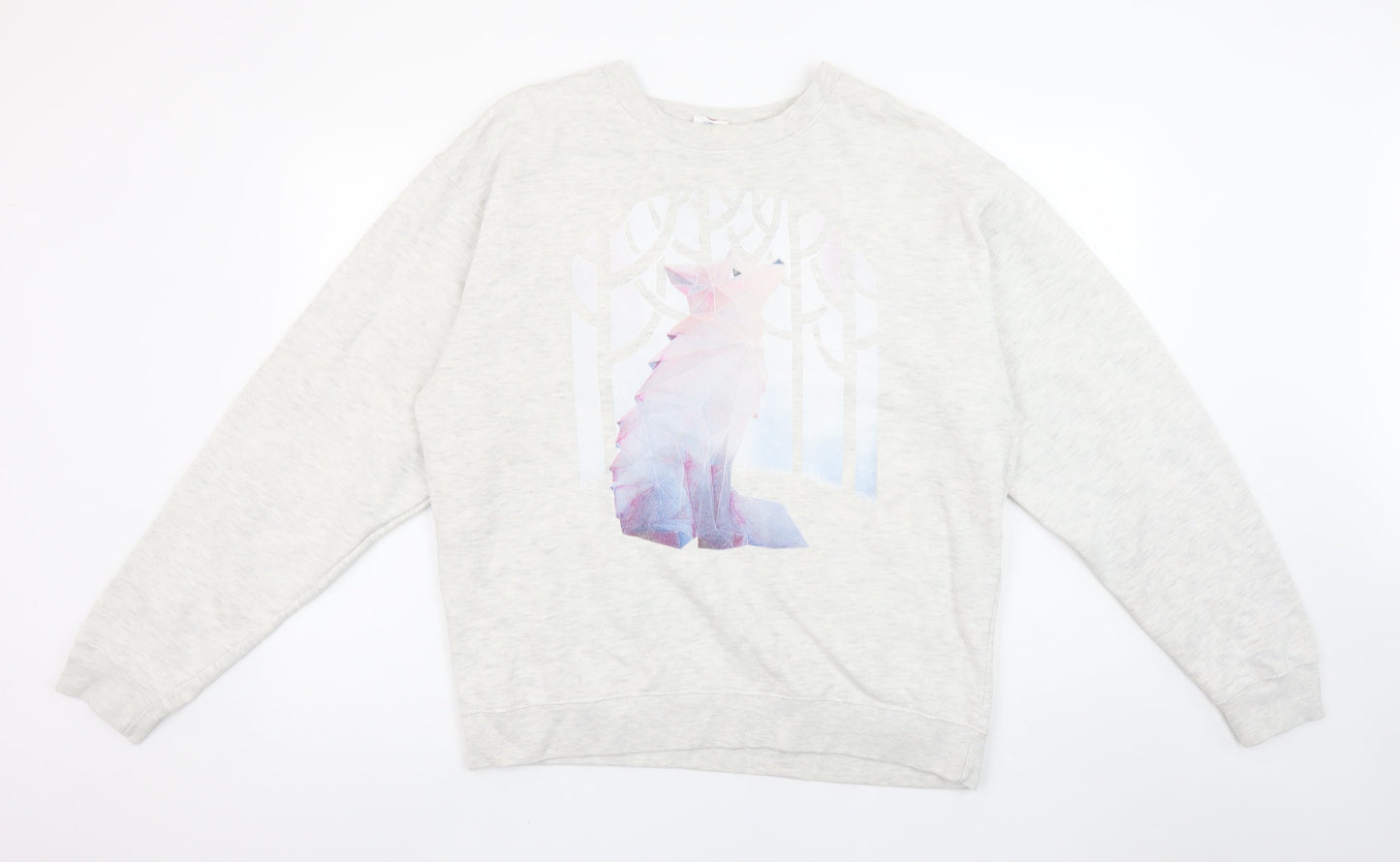 Delta Fleece Women’s Grey Pullover Sweatshirt L Wolf Graphic Cotton Blend