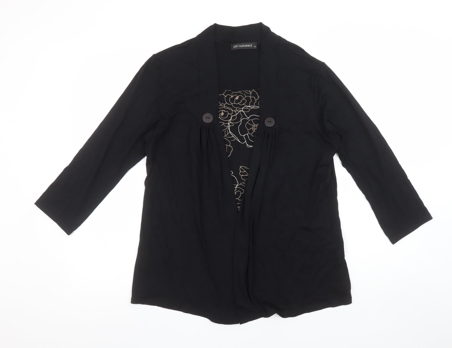 Just Elegance Women’s Black Tunic Blouse Size 14 Viscose Jersey 3/4 Sleeve