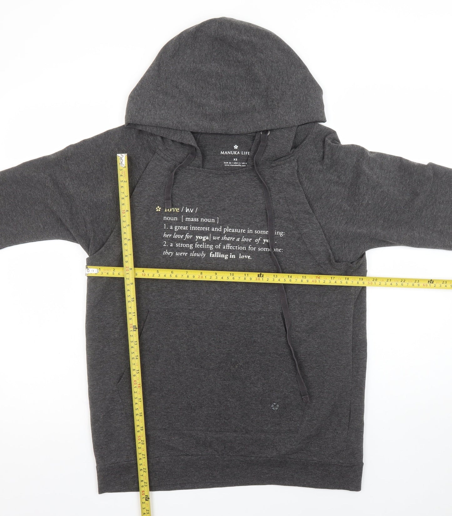 Manuka Life Women’s Grey Pullover Hoodie XS UK 8 Cotton Blend Yoga Top