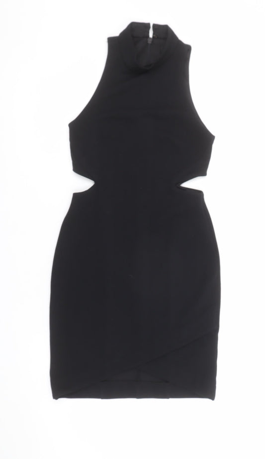 Topshop Women’s Black Size 6 Bodycon High Neck Cut Out Mini Dress