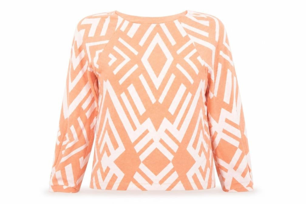 Street One Women's Orange Geometric Long Sleeve Pullover Size 12