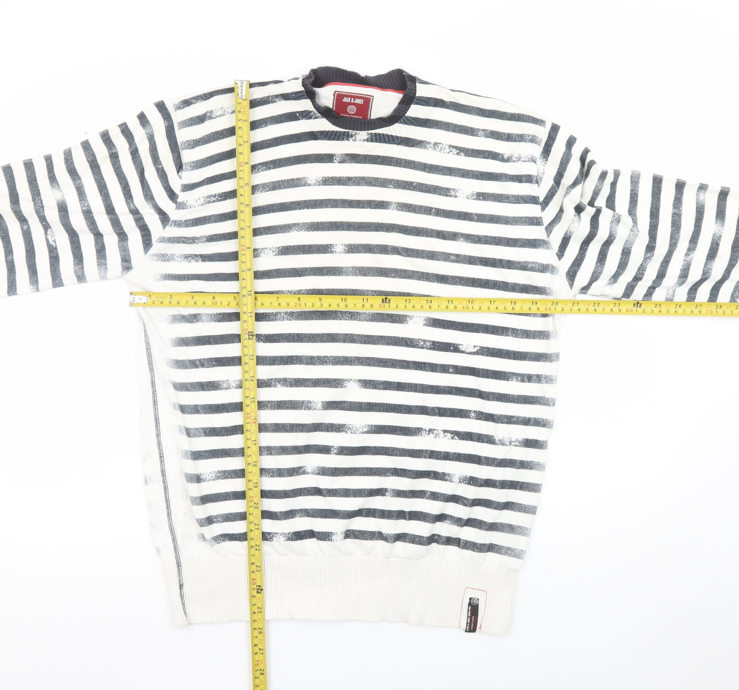Jack & Jones Men's White Striped Crew Neck Knit Sweatshirt XL
