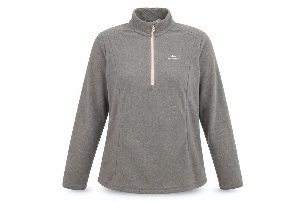 Quechua Women’s Grey 1/4 Zip Fleece Sweatshirt 2XL - Warm Outdoor Layer