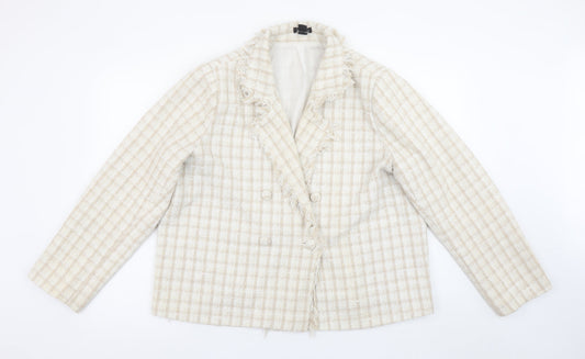 Boohoo Women Beige Check Double-Breasted Blazer UK 18 Tweed Style