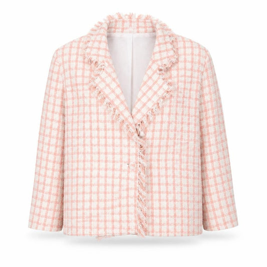 Boohoo Women’s Pink Bouclé Check Blazer Jacket UK 18