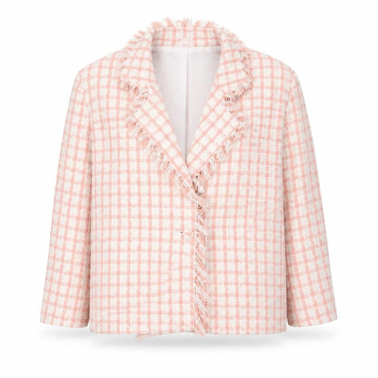Boohoo Women’s Pink Bouclé Check Blazer Jacket UK 18