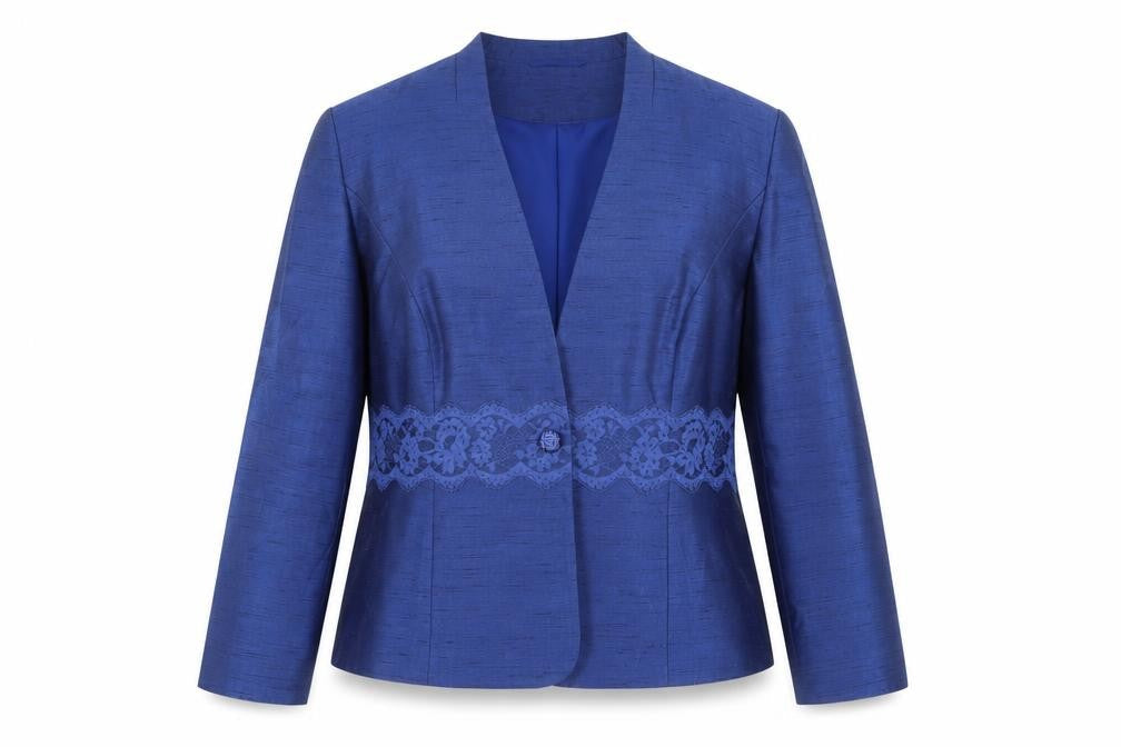 Eastex Women Blue Lace Trim Single-Breasted Suit Jacket UK 16