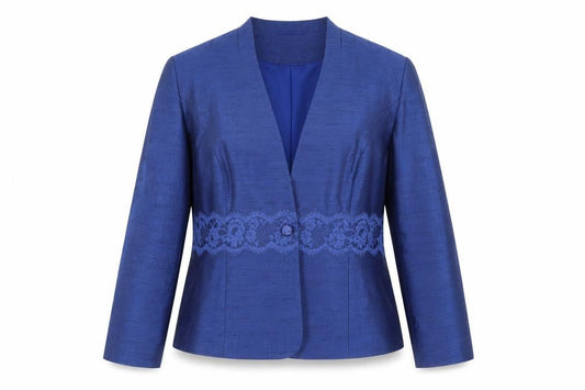 Eastex Women Blue Lace Trim Single-Breasted Suit Jacket UK 16