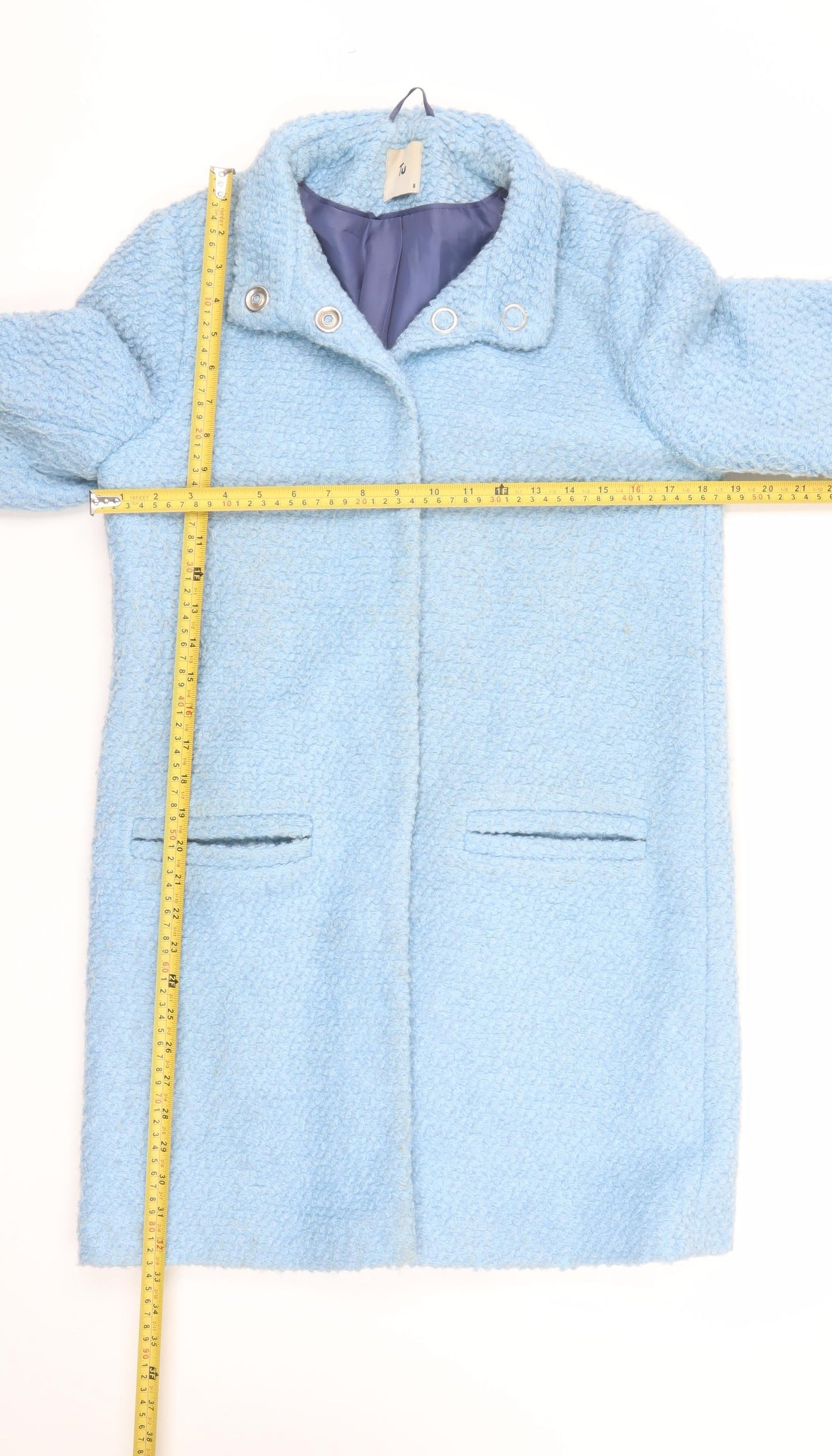 Tu Women Blue Wool Blend Mid-Length Overcoat Size 8 Lined