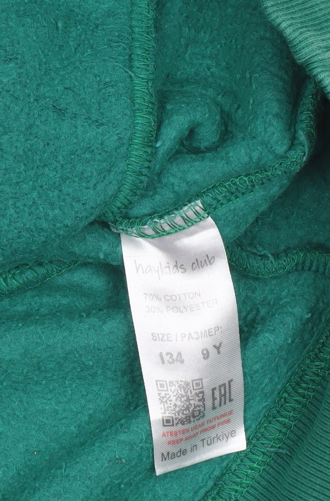 Haykids Club Boys Green Pullover Hoodie 9 Years Cotton Blend Casual
