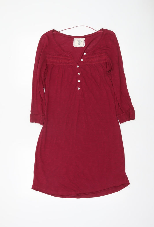 H&M Women’s Red Cotton Tunic Blouse Size S 3/4 Sleeve V-Neck