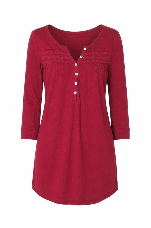 H&M Women’s Red Cotton Tunic Blouse Size S 3/4 Sleeve V-Neck