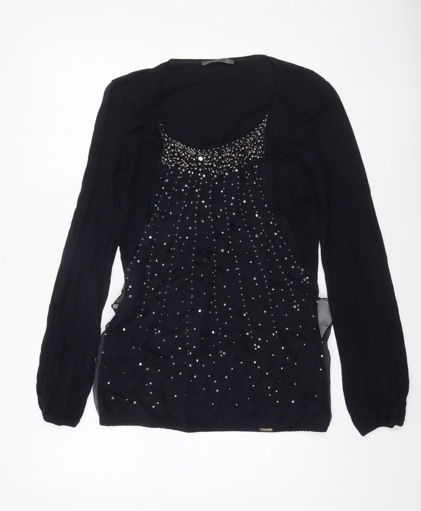Jean Paul Berlin Women's Black Beaded Long Sleeve Blouse Size 12