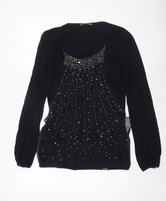 Jean Paul Berlin Women's Black Beaded Long Sleeve Blouse Size 12