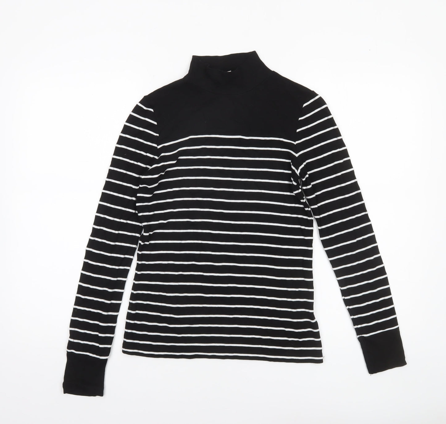 Warehouse Women’s Black White Striped Roll Neck Long Sleeve Top Size 8