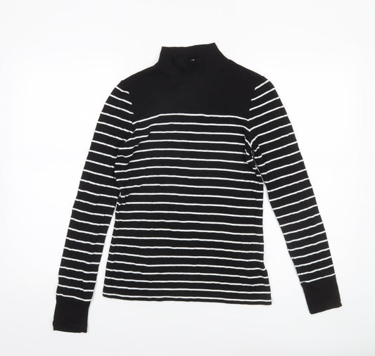 Warehouse Women’s Black White Striped Roll Neck Long Sleeve Top Size 8
