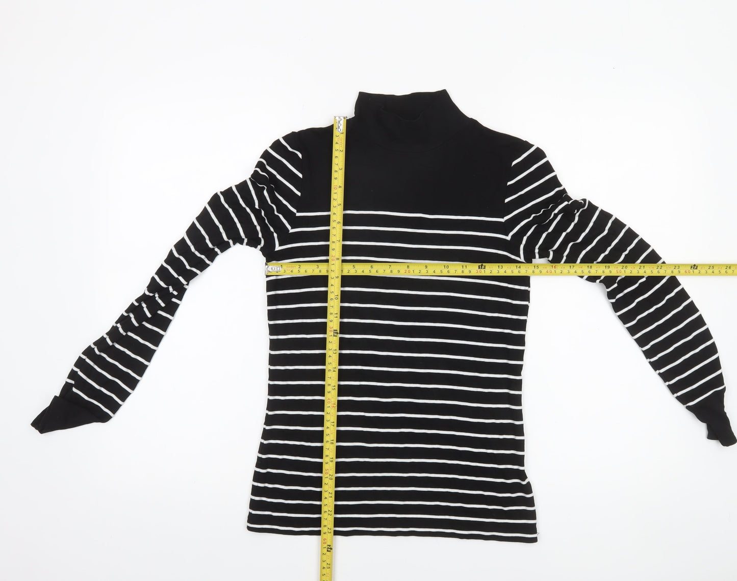 Warehouse Women’s Black White Striped Roll Neck Long Sleeve Top Size 8