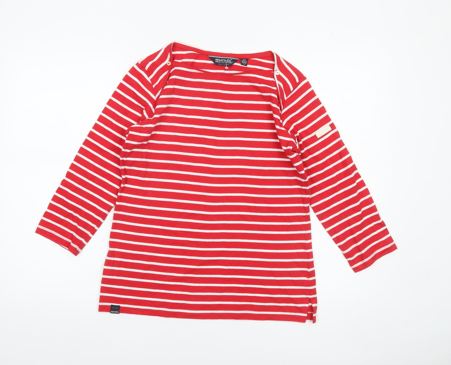 Regatta Womens Red Striped 3/4 Sleeve Cotton Nautical Top Size 8