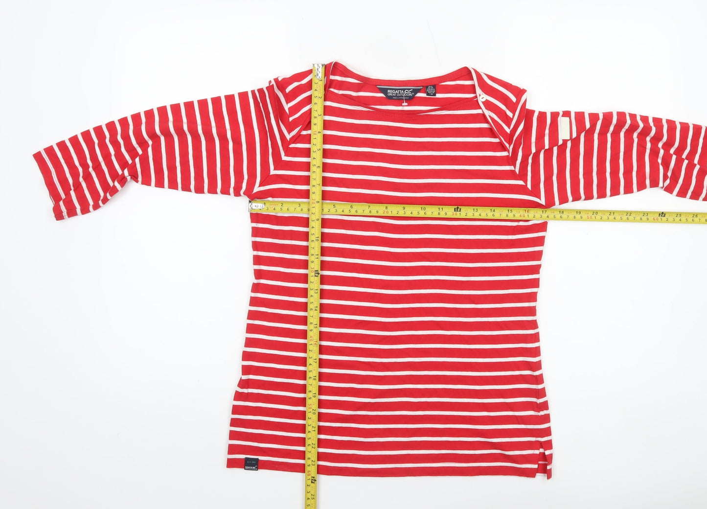 Regatta Womens Red Striped 3/4 Sleeve Cotton Nautical Top Size 8