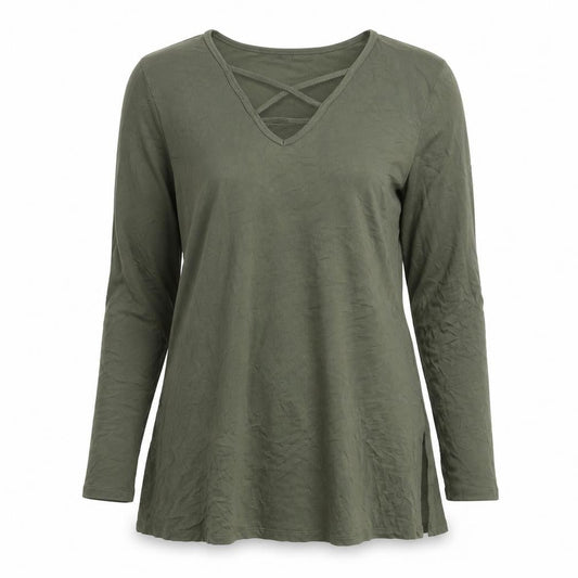 New Look Women Khaki Green Long Sleeve Viscose Tunic Top Size 10