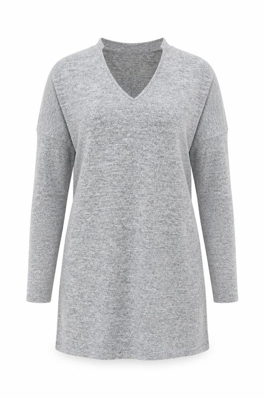 Voulez Vous Women's Grey Tunic Long Sleeve V-Neck Top M