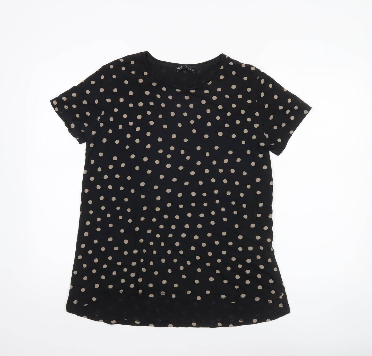 Zara Women Black Polka Dot Viscose Short Sleeve T-Shirt Size 12