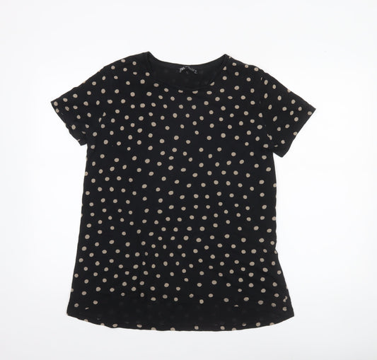 Zara Women Black Polka Dot Viscose Short Sleeve T-Shirt Size 12