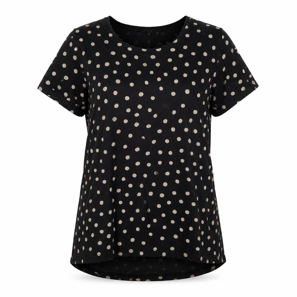 Zara Women Black Polka Dot Viscose Short Sleeve T-Shirt Size 12