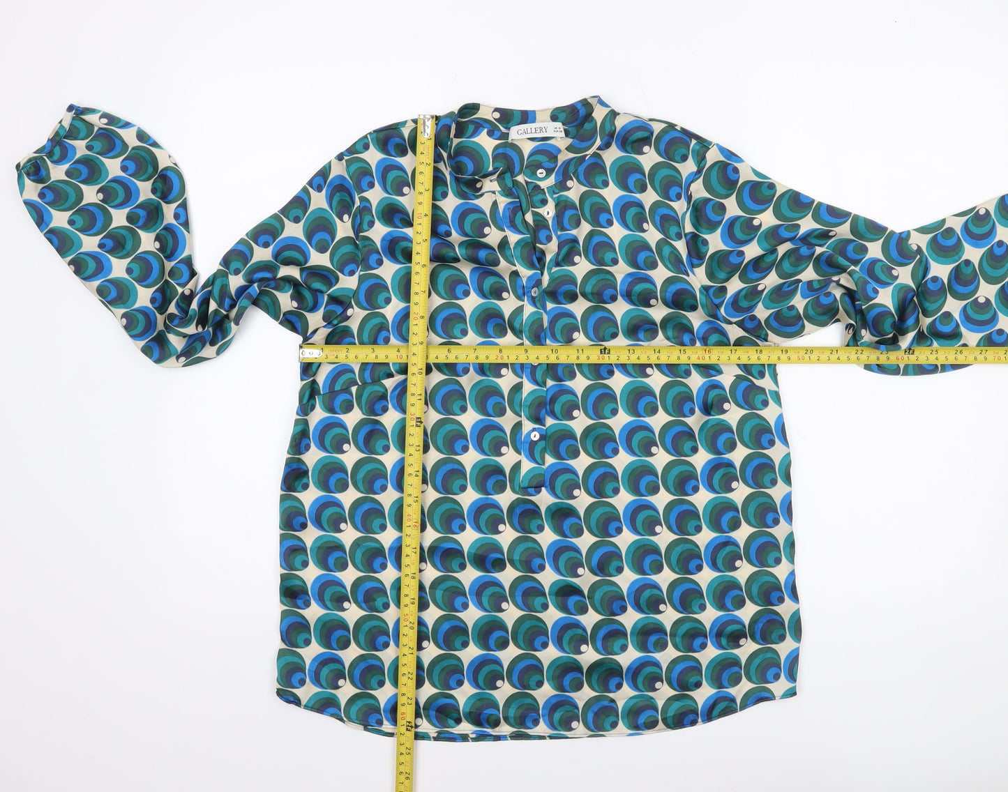 Gallery Women’s Blue Geometric Tunic Blouse UK 10 Long Sleeve Polyester