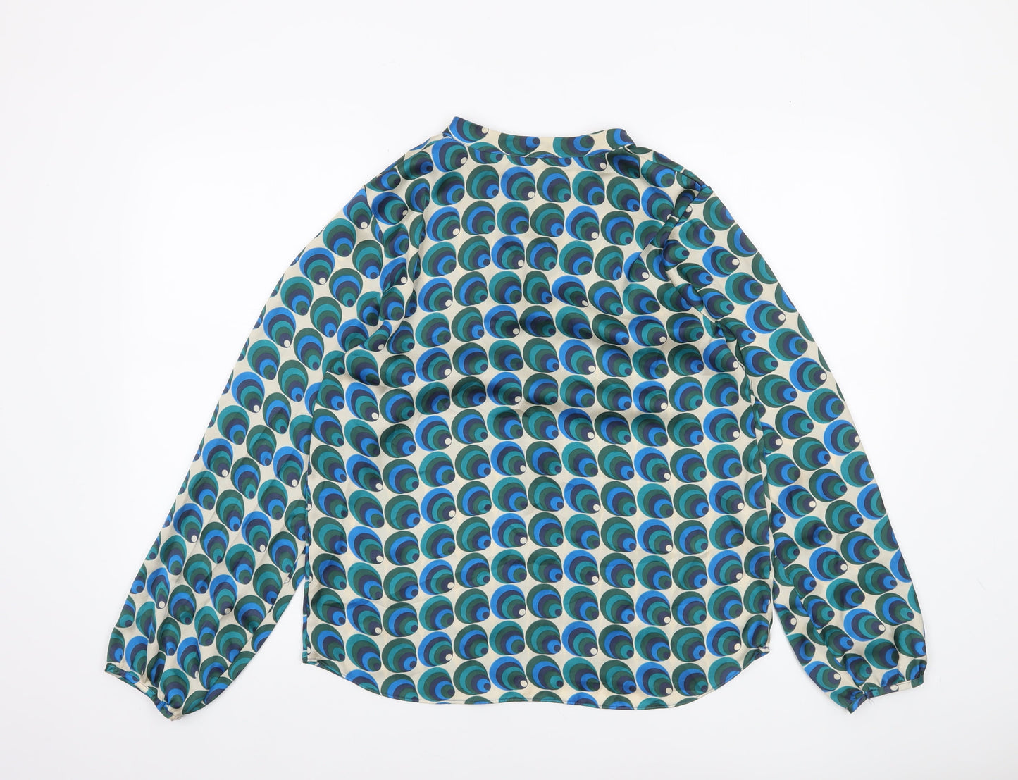 Gallery Women’s Blue Geometric Tunic Blouse UK 10 Long Sleeve Polyester