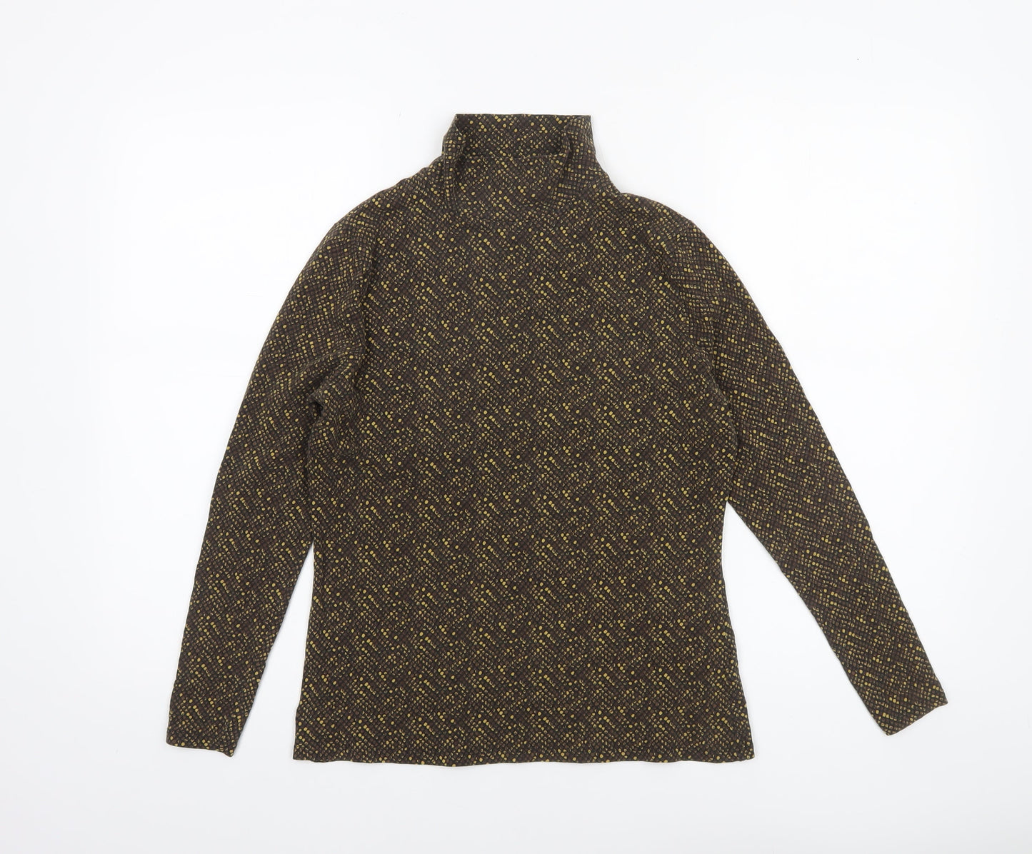 Marks and Spencer Womens Brown Geometric Roll Neck Long Sleeve Top Size 12