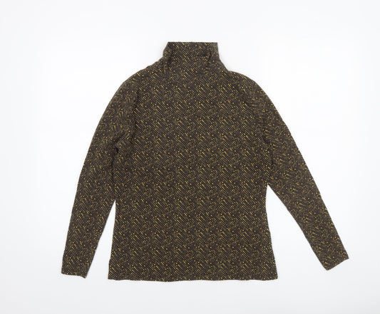 Marks and Spencer Womens Brown Geometric Roll Neck Long Sleeve Top Size 12