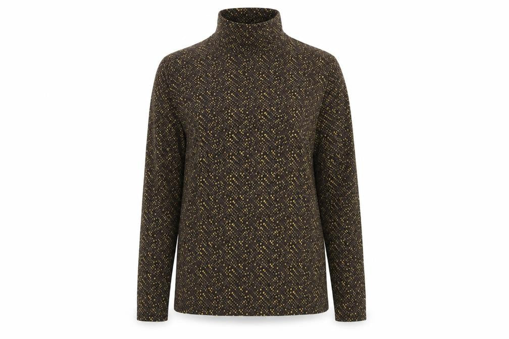 Marks & Spencer Womens Brown Geometric Roll Neck Long Sleeve Top Size 12