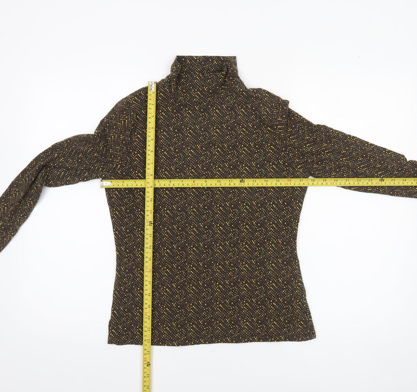 Marks and Spencer Womens Brown Geometric Roll Neck Long Sleeve Top Size 12