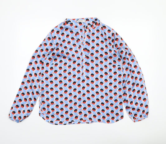 Gallery Women's Blue Geometric Long Sleeve Blouse UK 10