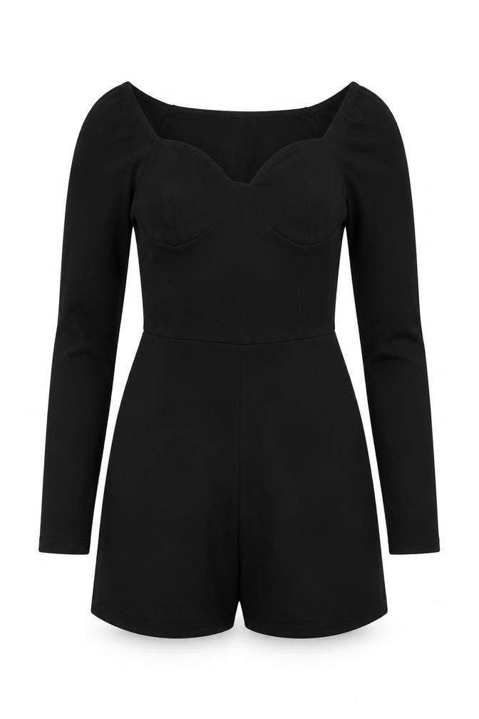 In The Style Women's Black Long Sleeve Playsuit Size 10 Polyester Blend